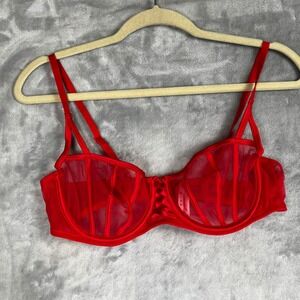 ADORE ME Red Sheer Corset Lace Up Balconette Bra 36B